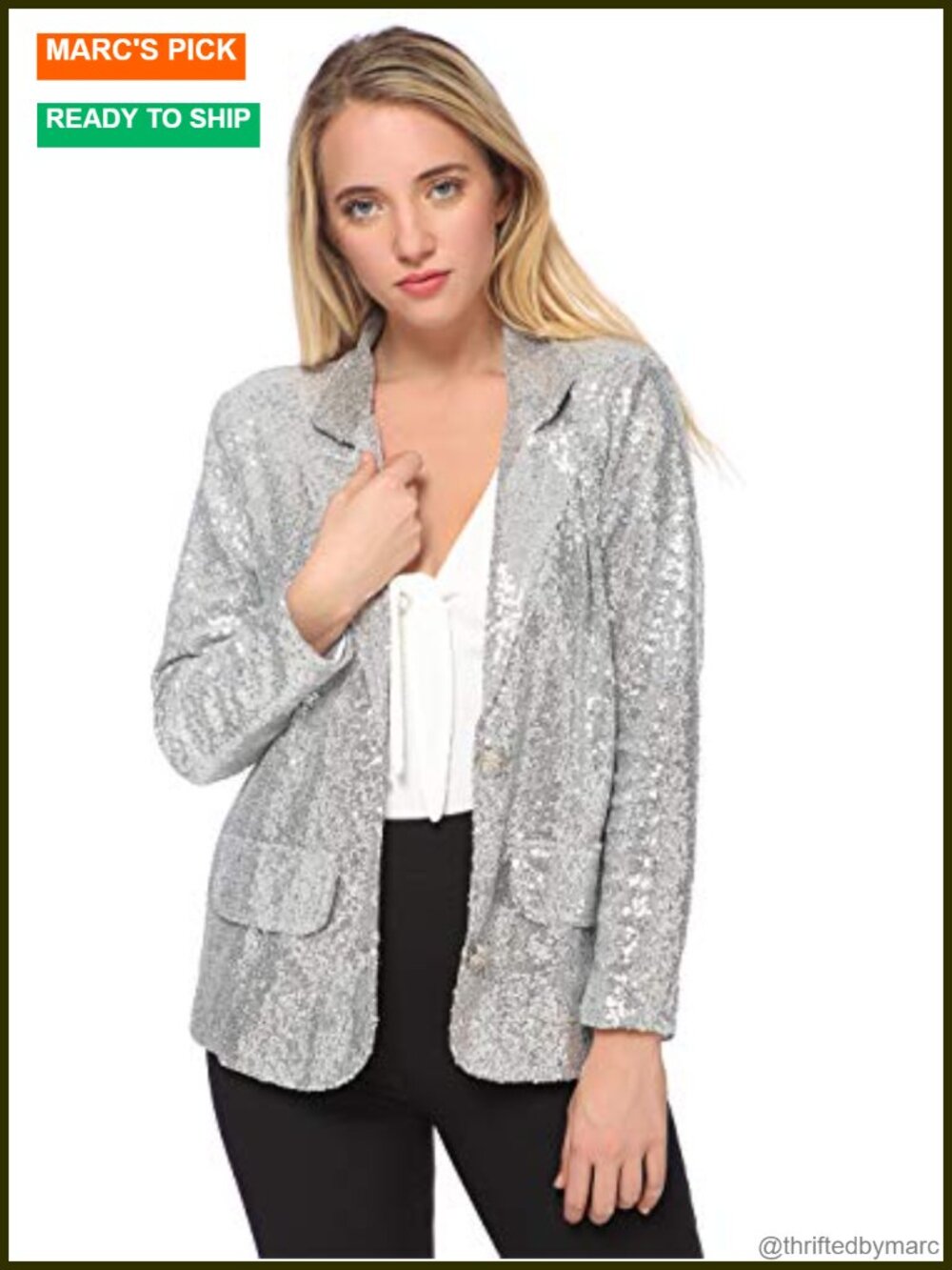 Sequin Open Front Long Sleeve Blazer Jacket Formal Party